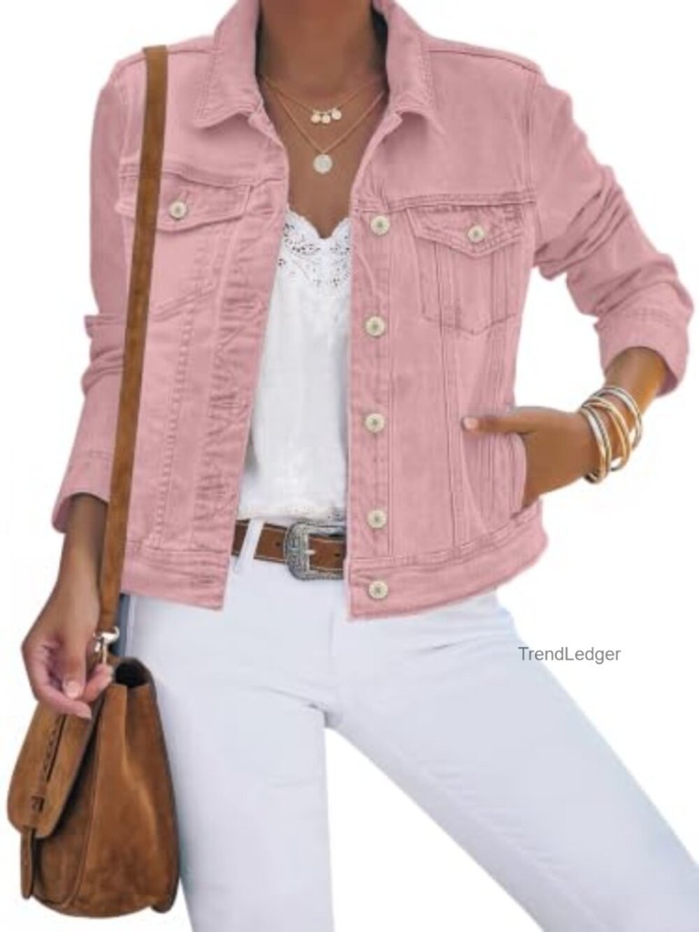 Button Down Stretch Fitted Long Sleeve Denim Jacket Women's Casual